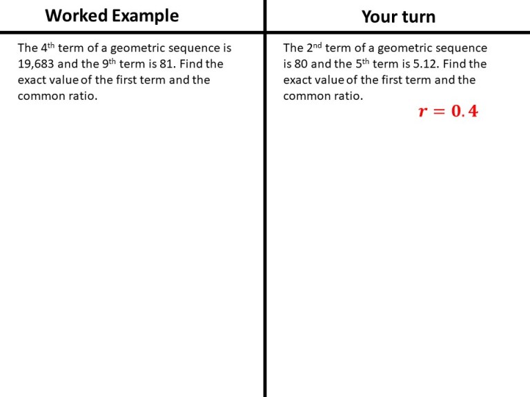 Geometric sequences 2 (example-problem pair) – BerwickMaths